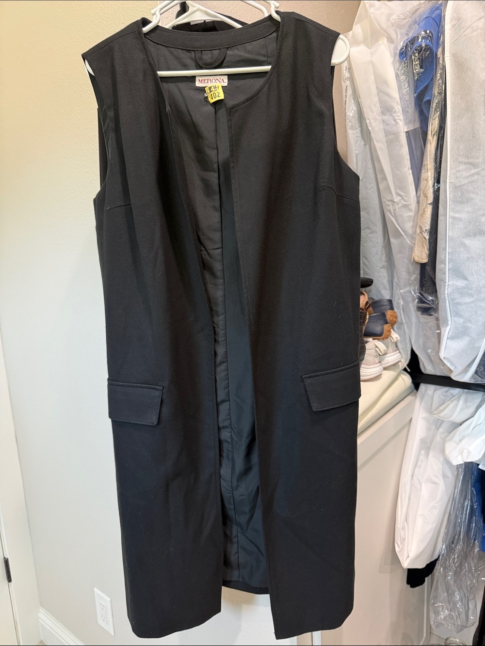 Merona Black Sleeveless Long Vest with Flap Pockets size 16